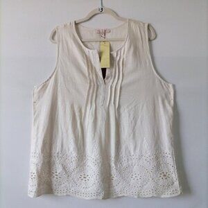 NWT Rose & Thyme Womens White Sleeveless V-Neck Eyelet Blouse Top Size XL